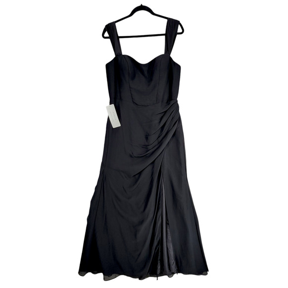 Azazie Gown sz A14 Women Off Shoulder Sweatheart Chiffon Mermaid Dress Black NEW - Picture 1 of 14